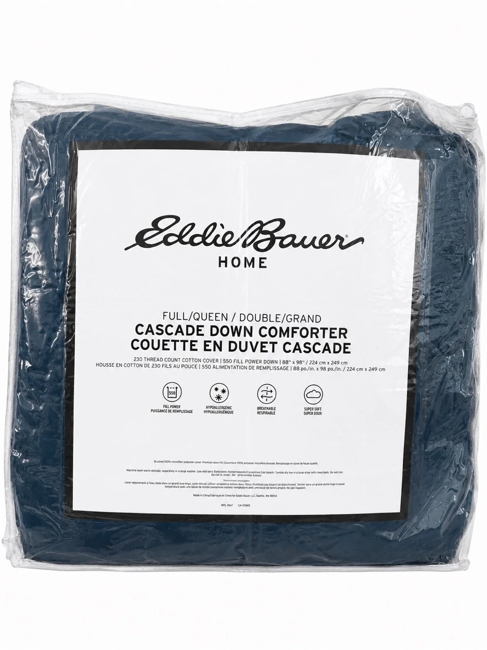 NWT Eddie Bauer Home Cascade 550 Fill Down Comforter Full/Queen Chambray Blue